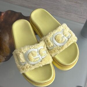 UGG Bright Yellow Fuzzy Slide Sandals